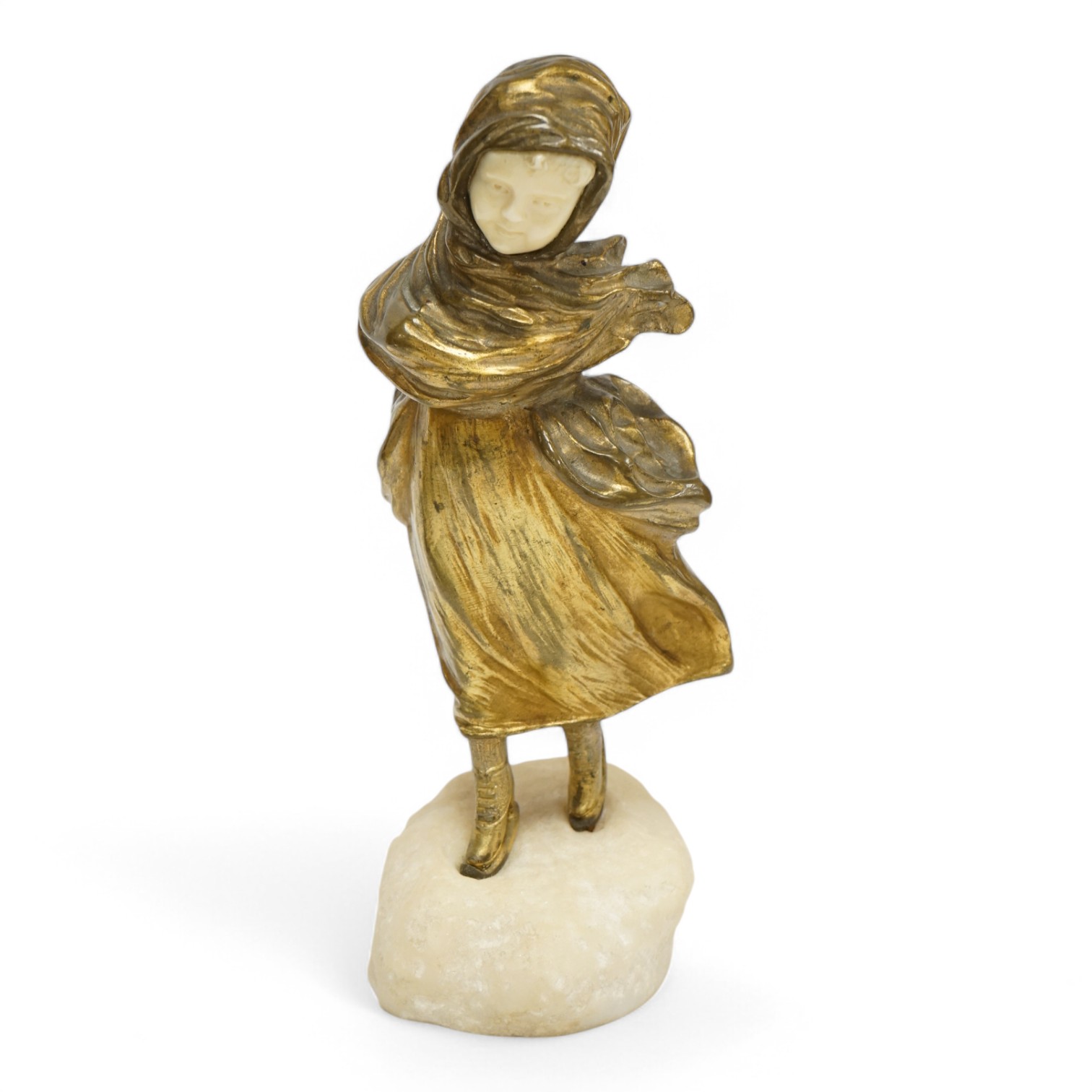 After Affortunato Gory, a bronze and ivory figure of a windswept skating girl, incised script signature to granite base, 19cm high. CITES Submission reference LWATX8X8